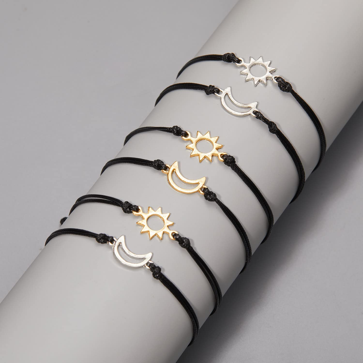 2Pcs / Set Heart Sun Moon Charm Bracelets for Women Men Handmade Braided Rope Adjustable Bracelets Couple Friendship Jewelry Gift