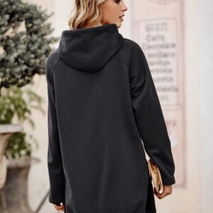 PRETTYGARDEN Women's Casual Pullover Sweatshirt Long Sleeve Split Hem Hoodie Dress with Kangaroo Pocket (Dark Grey,Small)