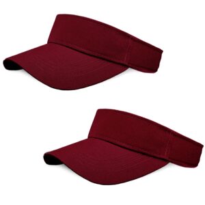 2 Pieces of Burgundy Sun Visor Hats Adjustable Sport Visors Cap Visors for Women and Men (One Size)