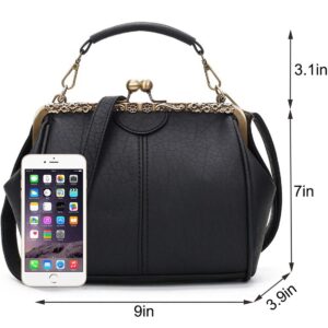 YOUNXSL Vintage Hollow Handbag for Women Leather Shoulder Bag Evening Clutch Bag Kiss Lock Closure Crossbody Bag Purse Brown