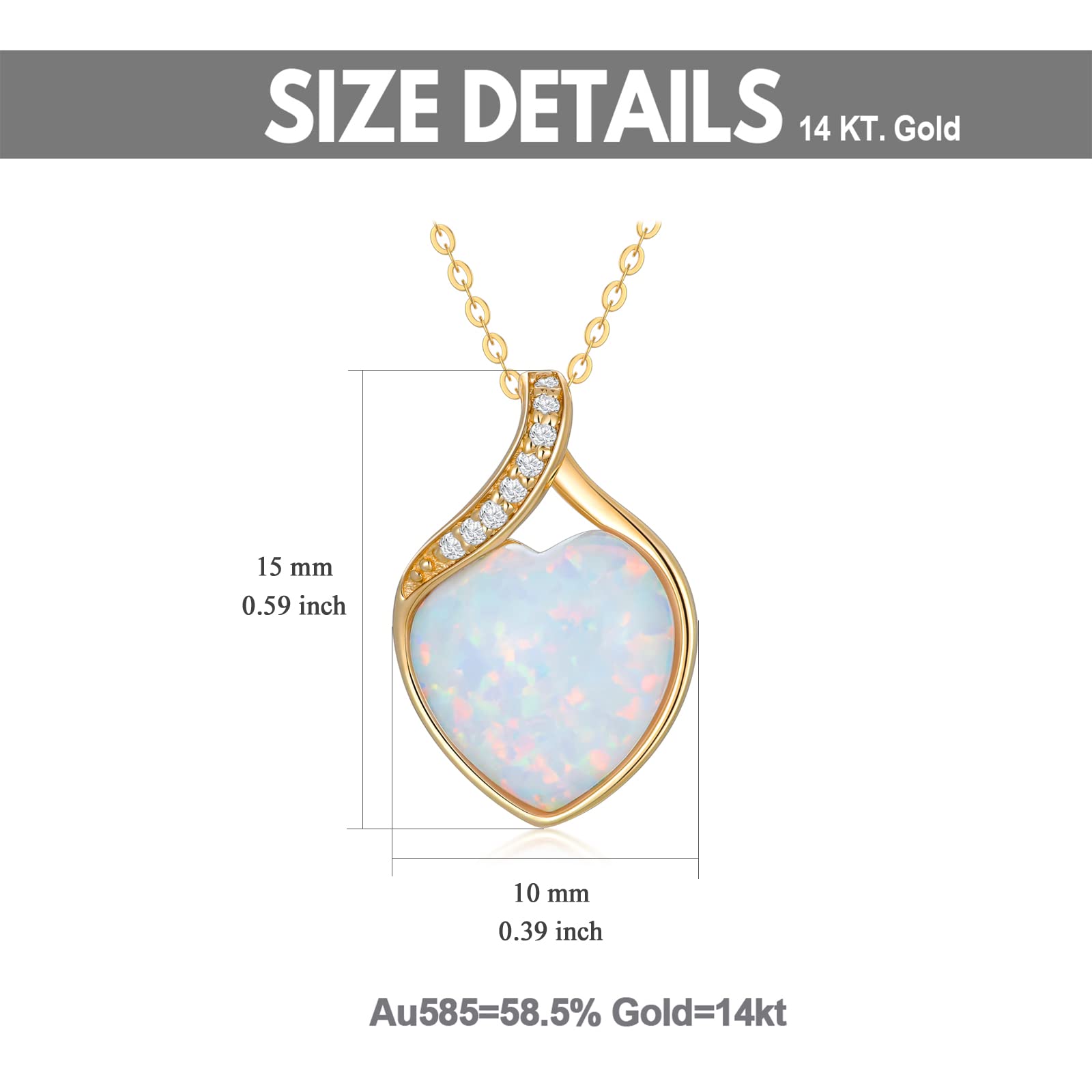 YDD 14k Solid Gold White Opal Necklace for Women Heart Shape Opal with Nature Diamond Pendant Necklace Heart Necklace Opal Jewelry Genuine Diamond Jewelry Gifts 16"-18"