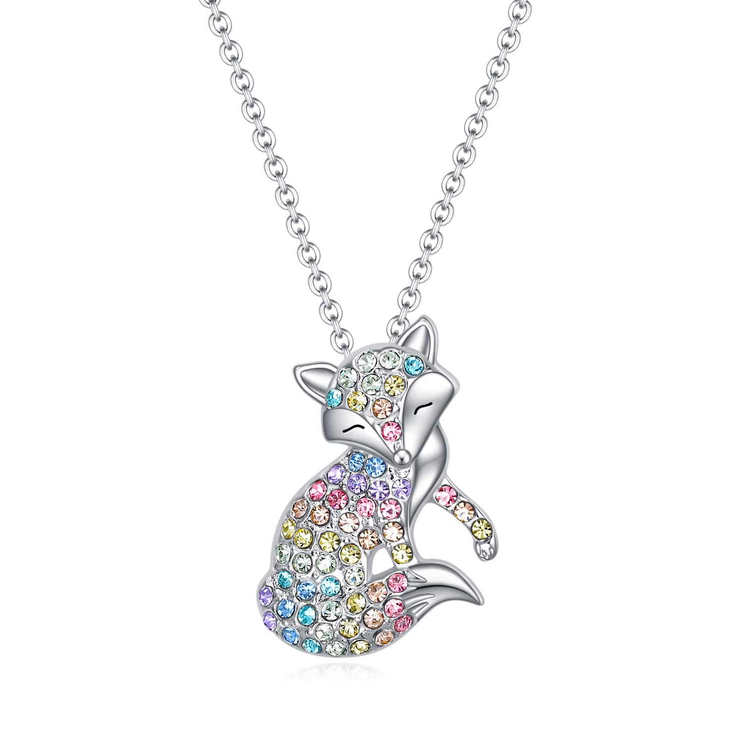 Fox Necklace for Girls Women,Fox Gifts for Girls Rainbow Fox Pendant Jewelry Valentine's Day,Birthday,Christmas,Back to School Gifts for Girls (Fox Necklace)