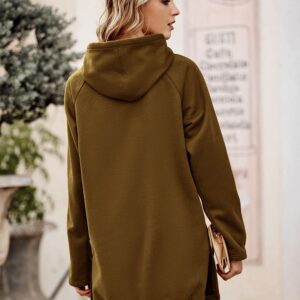 PRETTYGARDEN Women's Casual Pullover Sweatshirt Long Sleeve Split Hem Hoodie Dress with Kangaroo Pocket (Dark Khaki,X-Large)