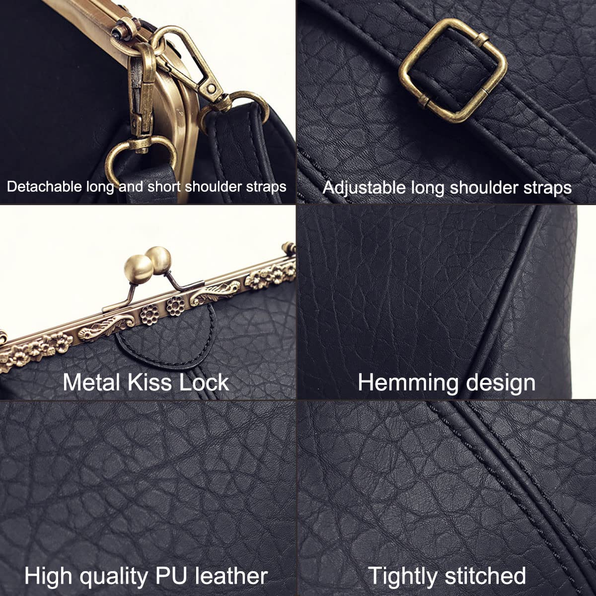 YOUNXSL Vintage Hollow Handbag for Women Leather Shoulder Bag Evening Clutch Bag Kiss Lock Closure Crossbody Bag Purse Brown