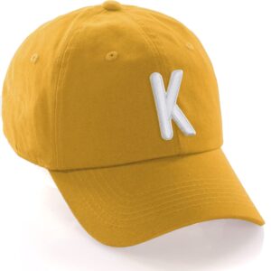 Daxton Classic Baseball Dad Hat Embroidered Initial Letters Cap - Gold, Letter K