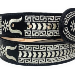 Men's Black western Embroidered Charro Belt, Cinto Charro Vaquero Bordado (44)