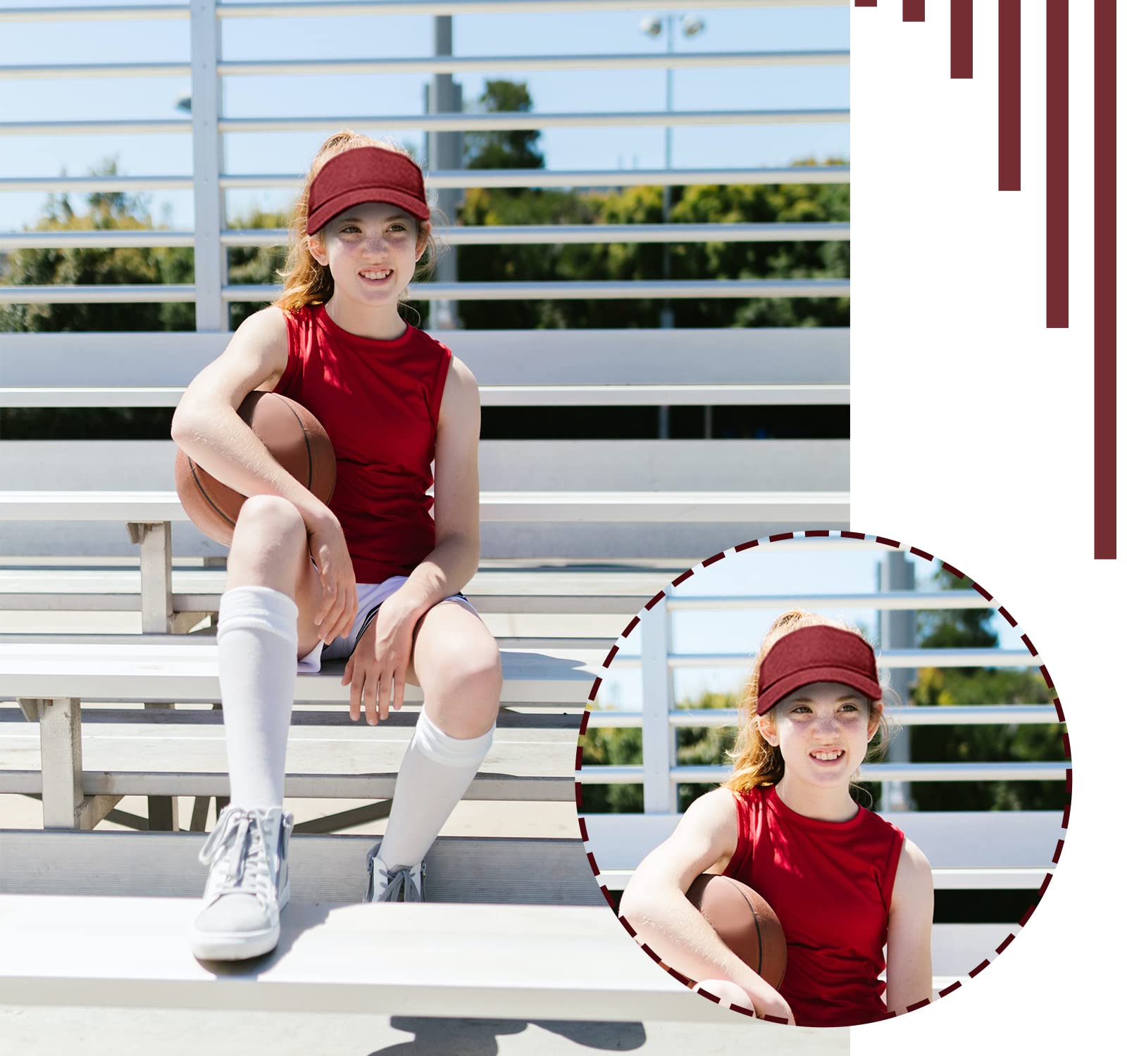 2 Pieces of Burgundy Sun Visor Hats Adjustable Sport Visors Cap Visors for Women and Men (One Size)