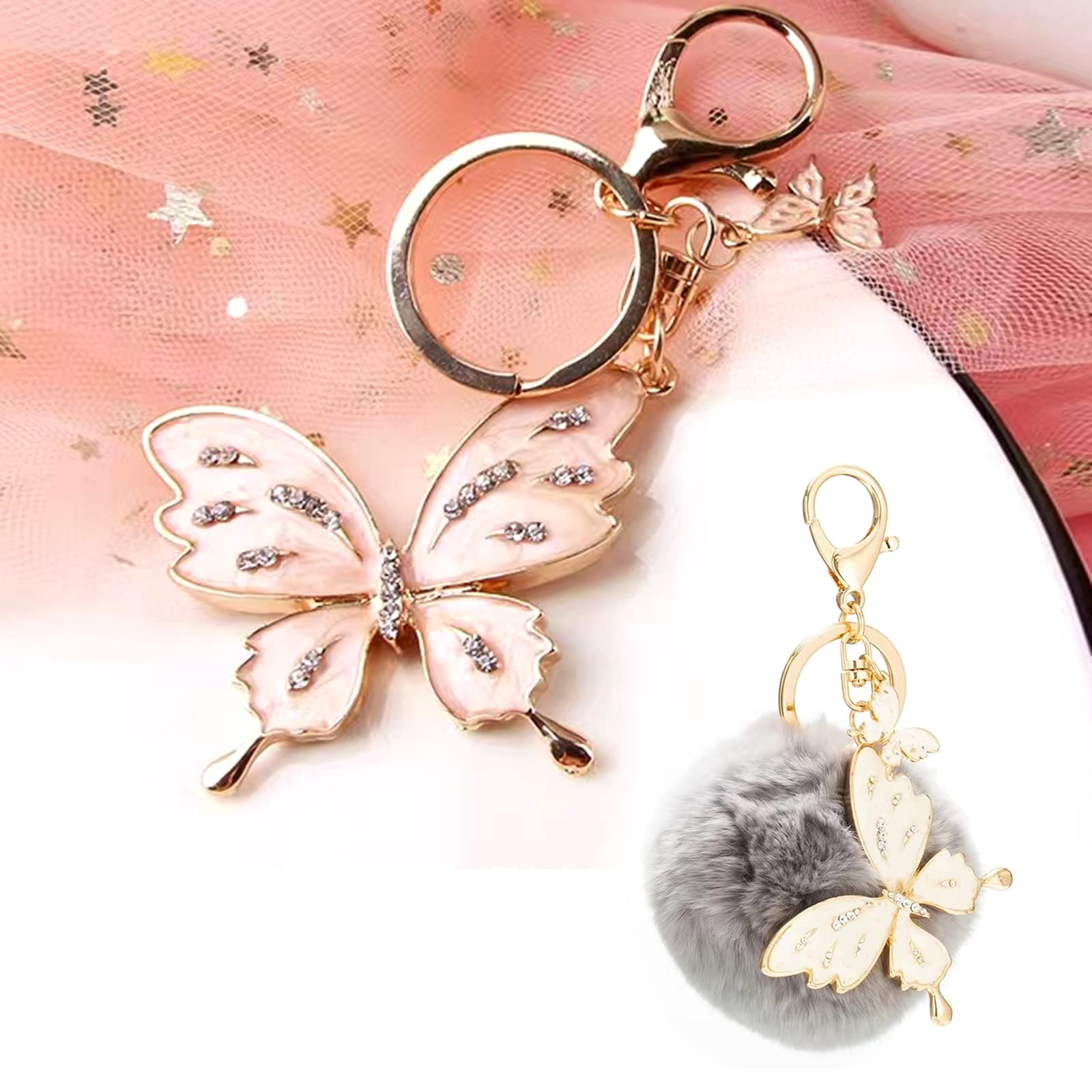 ROPAKED 2 Pieces Butterfly Keychain Cute Key Chains,Butterfly Gift,Crystal Bling Diamond keychain,Butterfly Accessories for Women Car Keys