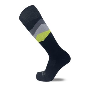 Pure Athlete Eco Friendly Winter Ski Socks - Sustainable Cold Weather Hiking Snowboard Socks (L, Black/Grey/Neon Green)