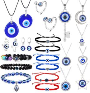 svovin 23 pieces evil eye necklace pendant for women men turkish lucky blue eyes amulet leather rope evil eyes earrings bracelets jewelry set