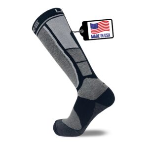 pure athlete ski socks made in usa - alpaca wool winter weather lightweight socks for skiing (l, black)