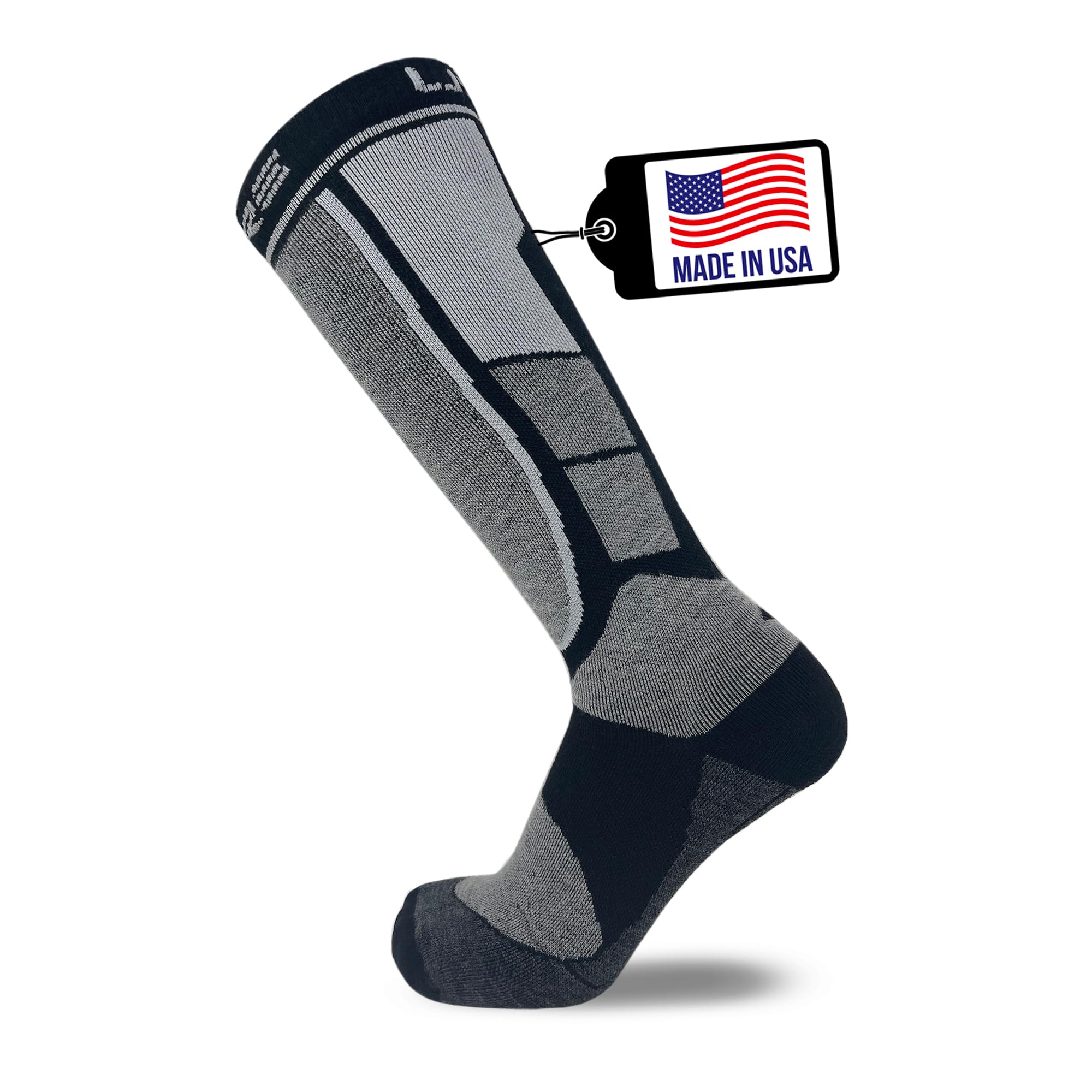 Pure Athlete Ski Socks Made in USA - Alpaca Wool Winter Weather Lightweight Socks for Skiing (L, Black)