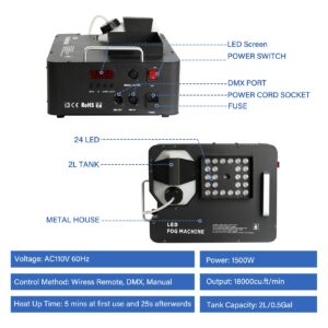 TCFUNDY 1500W Fog Machine for Halloween, DMX RGB 3 in 1 24 LED Smoke Machine Stage Lighting Vertical Spray with Remote Control