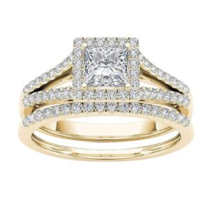 Women's Square Simulated Diamond Ring Engagement Ring Zircon Wedding Band CZ Statement Rings (Gold, 9)