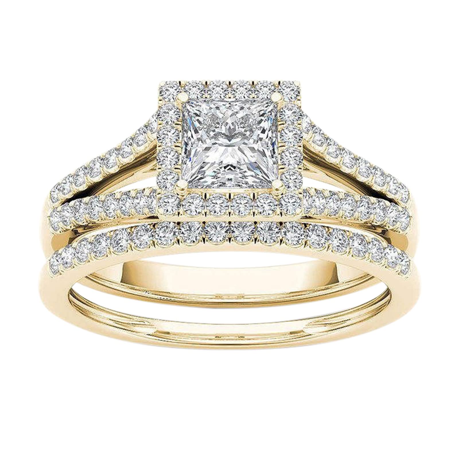 Women's Square Simulated Diamond Ring Engagement Ring Zircon Wedding Band CZ Statement Rings (Gold, 9)