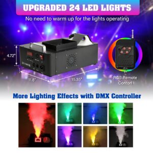 TCFUNDY 1500W Fog Machine for Halloween, DMX RGB 3 in 1 24 LED Smoke Machine Stage Lighting Vertical Spray with Remote Control