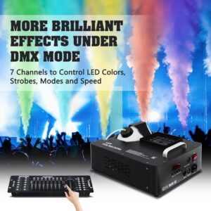 TCFUNDY 1500W Fog Machine for Halloween, DMX RGB 3 in 1 24 LED Smoke Machine Stage Lighting Vertical Spray with Remote Control