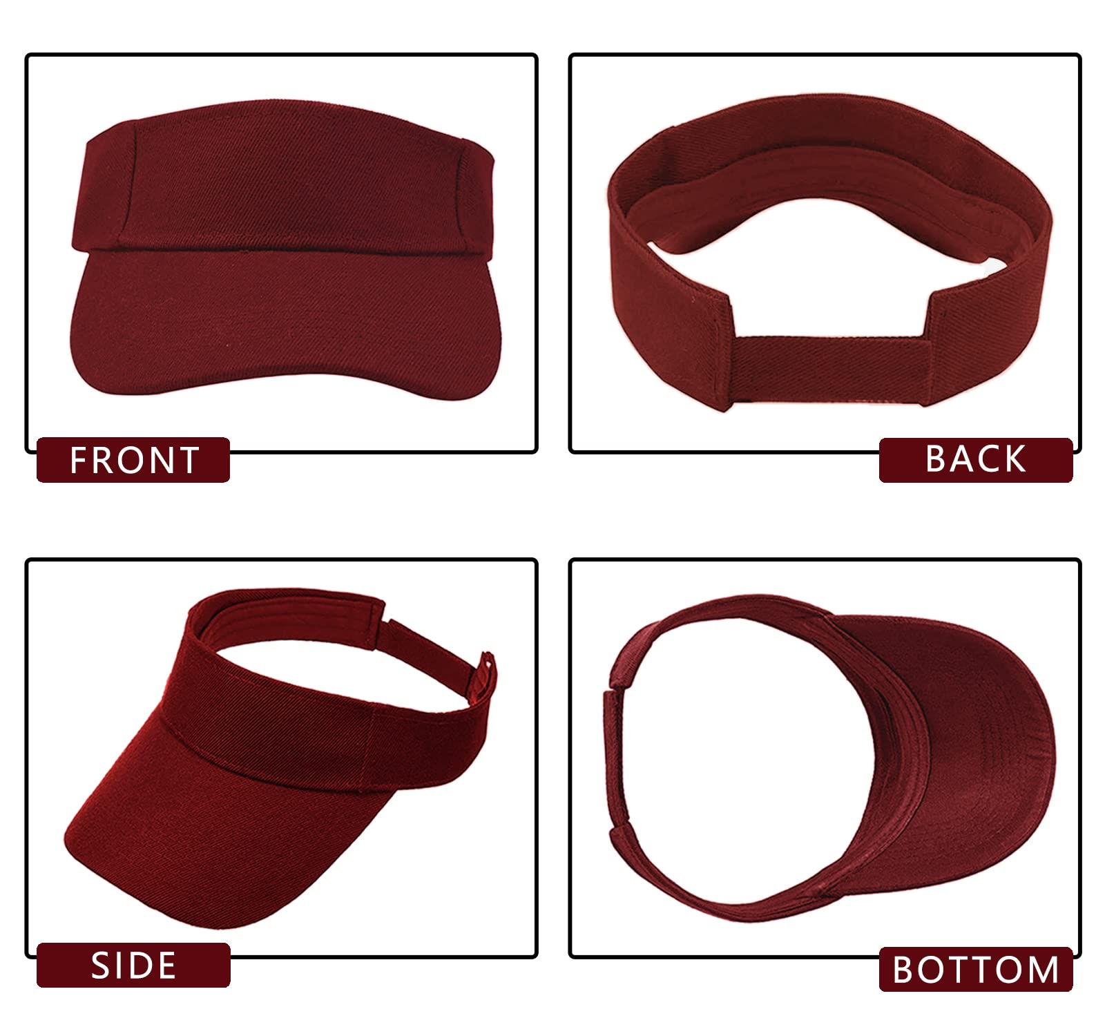 2 Pieces of Burgundy Sun Visor Hats Adjustable Sport Visors Cap Visors for Women and Men (One Size)