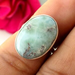 Natural Larimar Ring, Women's Ring, Statement Ring, Simple Bezel Gemstone Ring, (Size- 6.5 USA) Blue