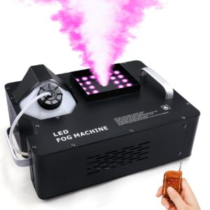 tcfundy 1500w fog machine for halloween, dmx rgb 3 in 1 24 led smoke machine stage lighting vertical spray with remote control