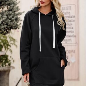 PRETTYGARDEN Women's Casual Pullover Sweatshirt Long Sleeve Split Hem Hoodie Dress with Kangaroo Pocket (Black,X-Large)