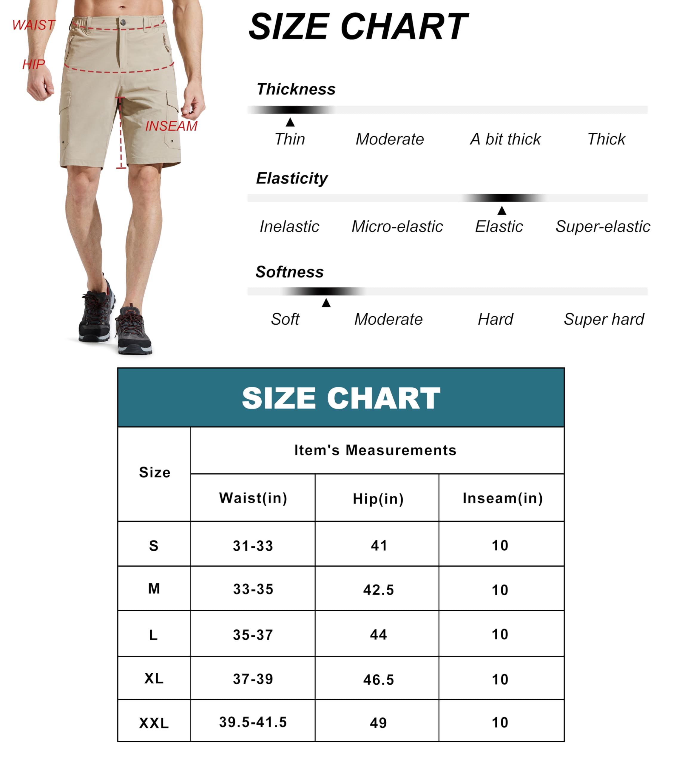 MASKERT Men's Hiking Cargo Shorts,Work Casual Shorts Travel Fishing Golf Stretch Tactical Shorts, Khaki XXL