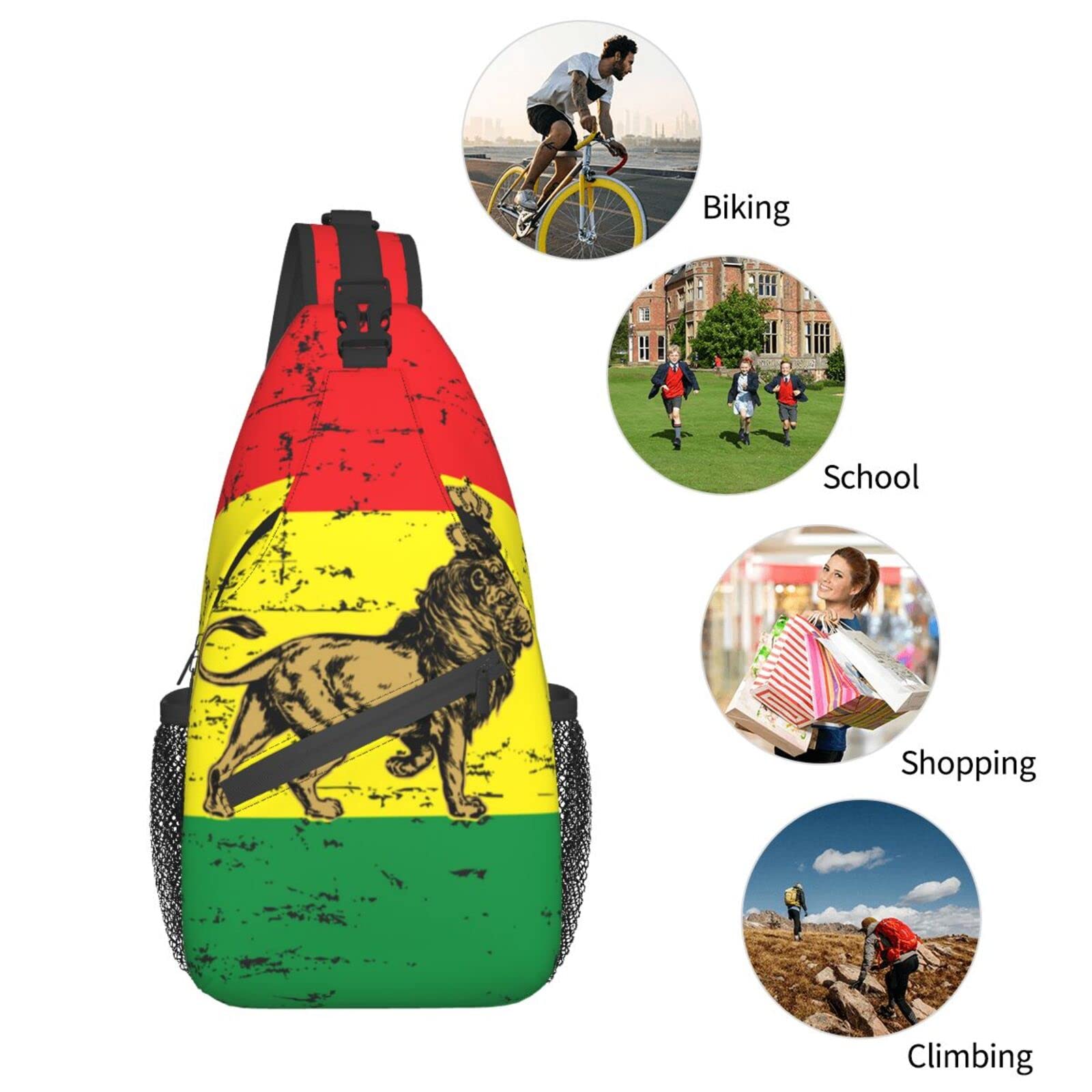 AMRANDOM Rasta Lion Flag Sling Backpack Multipurpose Crossbody Shoulder Bag Travel Hiking Daypack