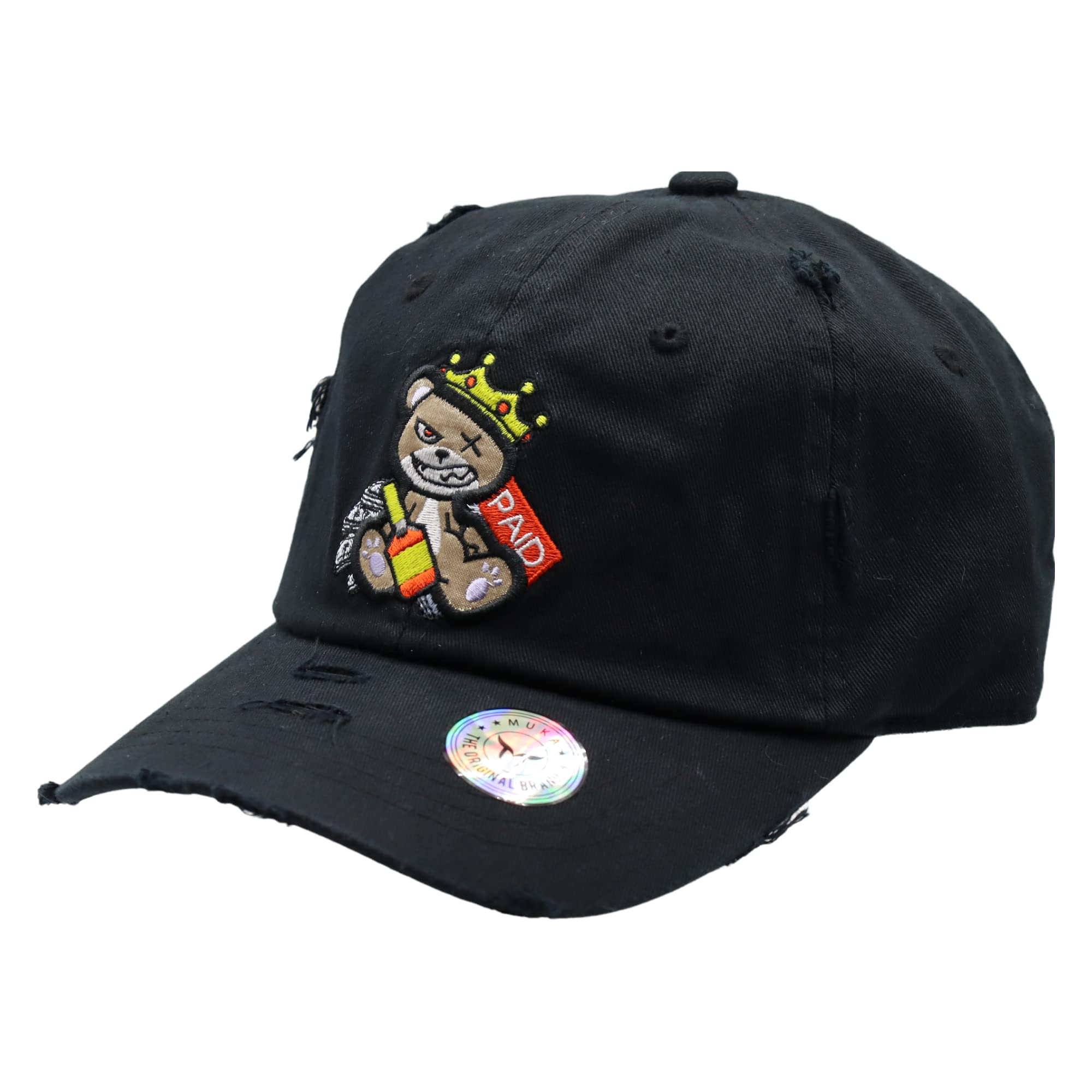 MU:KA: Bear Embroidered Graphic Baseball Cap Adjustable Cotton Dad Hat for Men and Women (Henny Bear (Black))