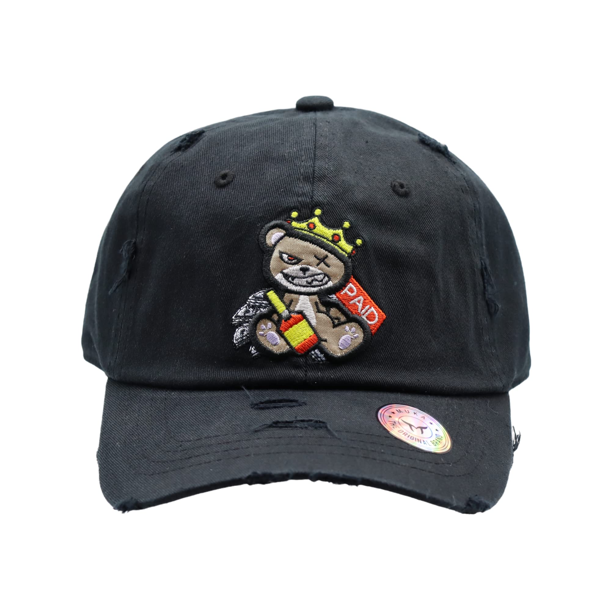 MU:KA: Bear Embroidered Graphic Baseball Cap Adjustable Cotton Dad Hat for Men and Women (Henny Bear (Black))