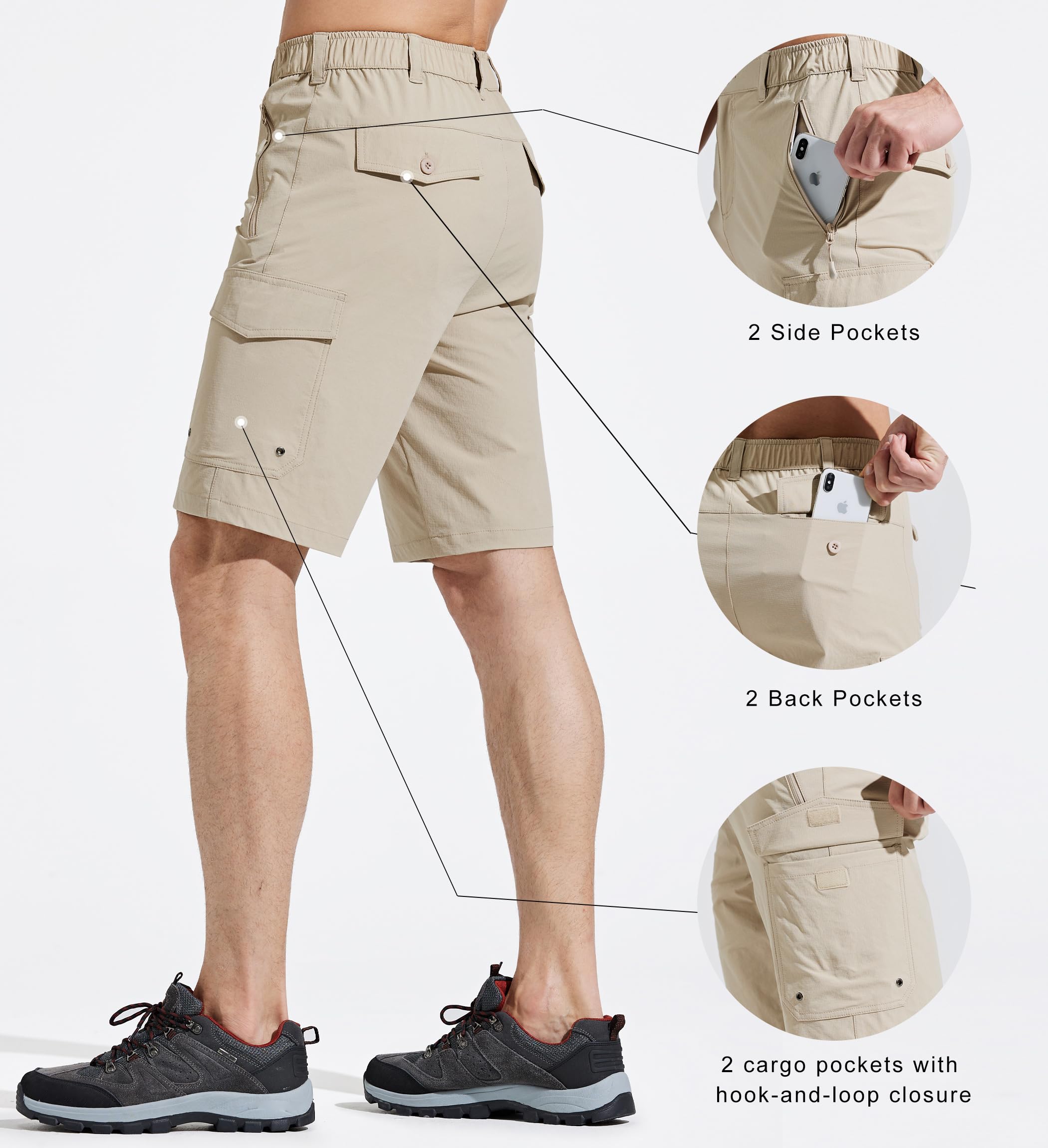 MASKERT Men's Hiking Cargo Shorts,Work Casual Shorts Travel Fishing Golf Stretch Tactical Shorts, Khaki XXL