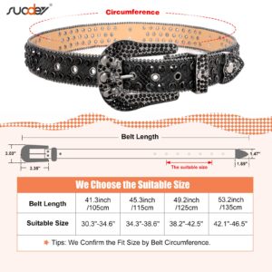 SUOSDEY Rhinestone Skull Belt Men Women Bling Stylish Belt Punk Fashion Studded Leather Belt for Jeans Pants Jacket