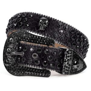 suosdey rhinestone skull belt men women bling stylish belt punk fashion studded leather belt for jeans pants jacket