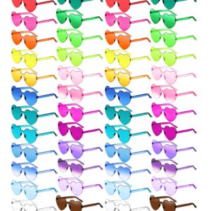 Konohan 54 Pairs Heart Sunglasses Bulk Valentine's Day Rimless Heart Shaped Colored Glasses Frameless Transparent Candy Multicolored Sunglasses for Women Party Eyewear