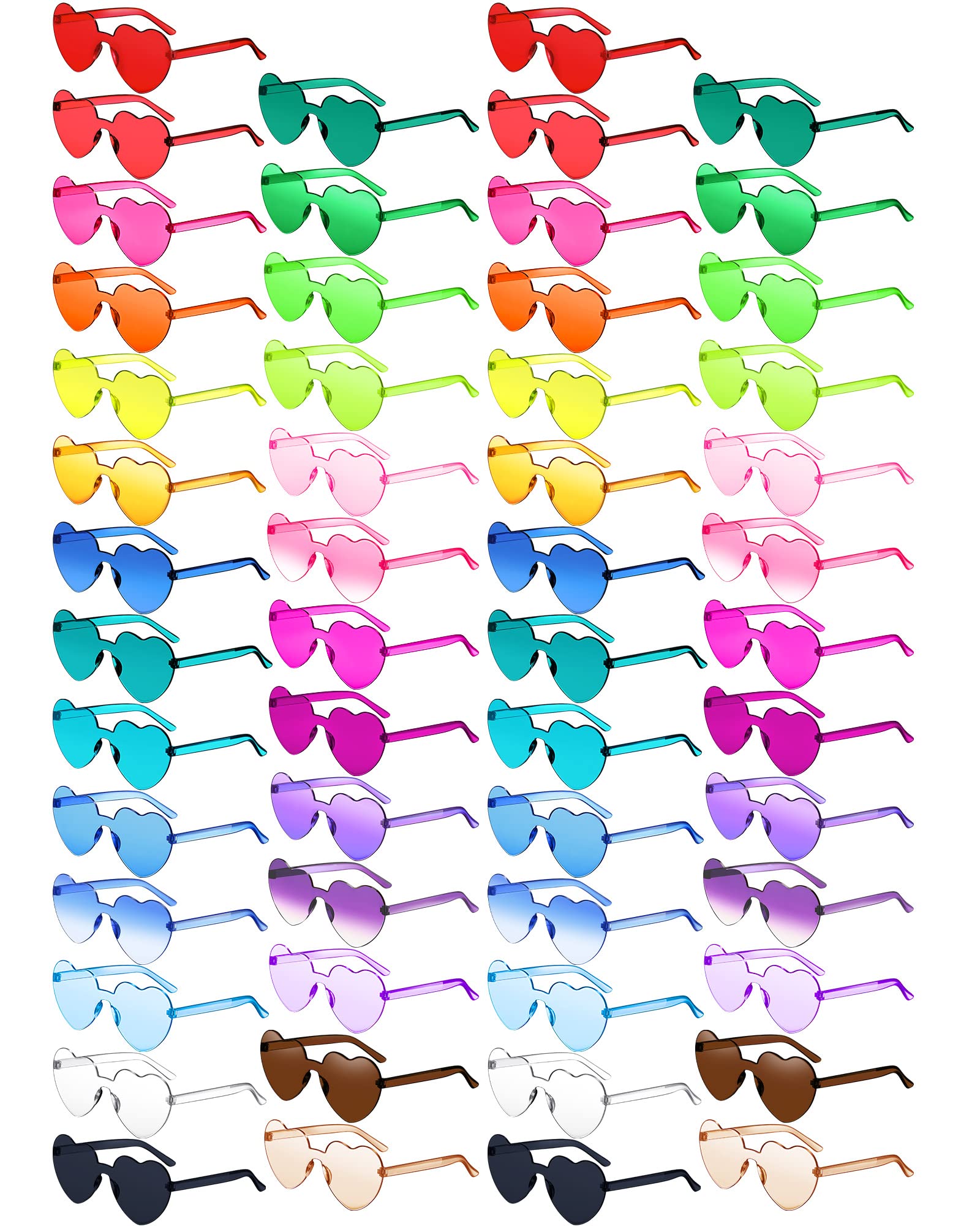 Konohan 54 Pairs Heart Sunglasses Bulk Valentine's Day Rimless Heart Shaped Colored Glasses Frameless Transparent Candy Multicolored Sunglasses for Women Party Eyewear