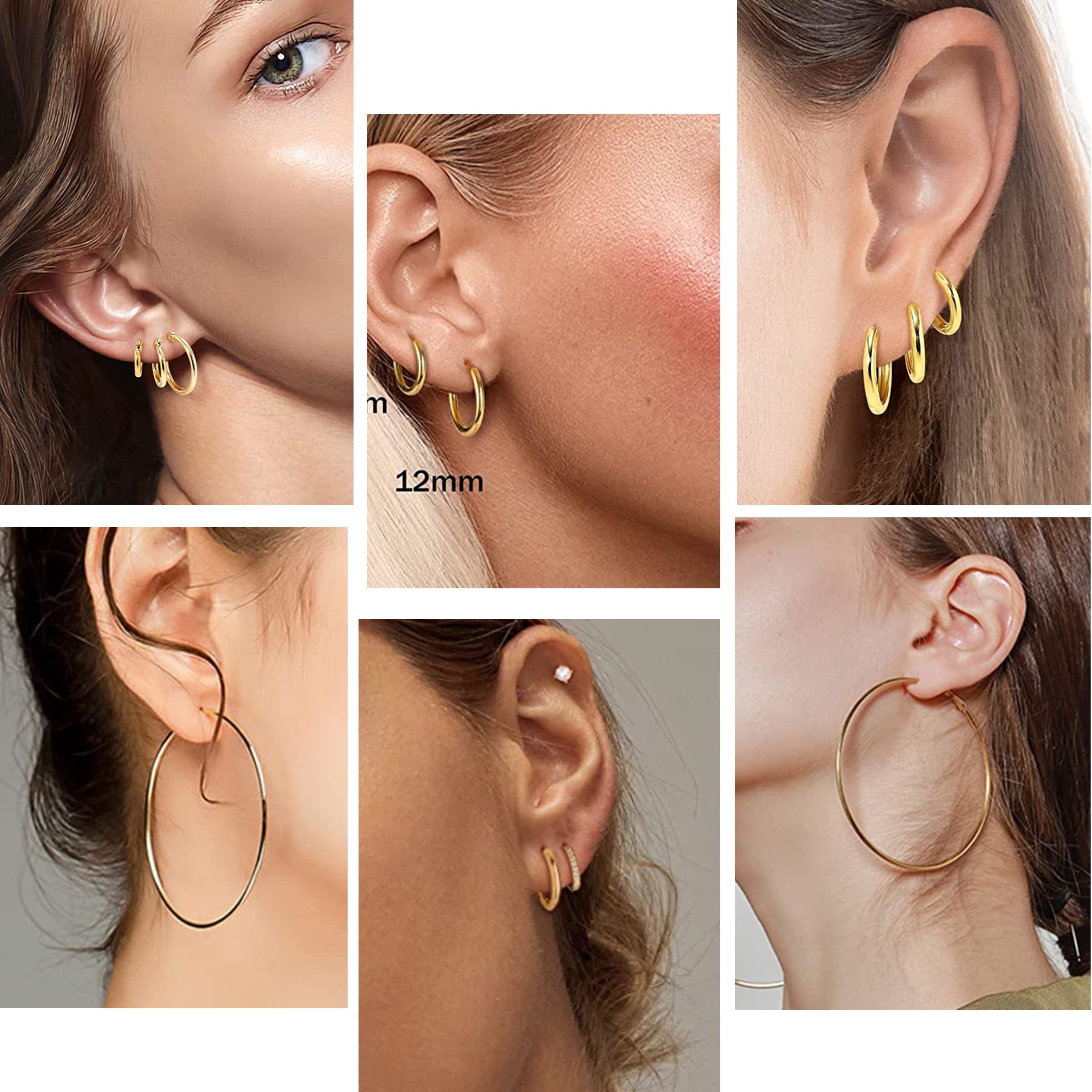 8 Pairs Stainless Steel Gold Hoop Earrings Huggie Cuff Earrings Sets for Multiple Piercing Hoops and Studs Earrings Set Cartilage Small CZ Earrings Ball Earrings Set for Women