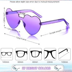 Konohan 54 Pairs Heart Sunglasses Bulk Valentine's Day Rimless Heart Shaped Colored Glasses Frameless Transparent Candy Multicolored Sunglasses for Women Party Eyewear