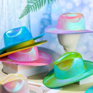 Coume 23 Pcs Cowboy Light up Hat Bulk Flashing Holographic Cowgirl Hats with Heart Sunglasses for Women Costume Accessories(Vivid Color, Novel Style)