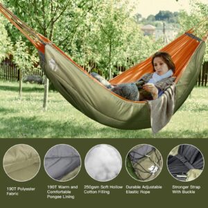 Night Cat Hammock Underquilts Sleeping Bag Single Insulated Under Blanket for Hammock 4 Seasons Lightweight Soft Warm 5-20℃ 8x3.6ft Army Green