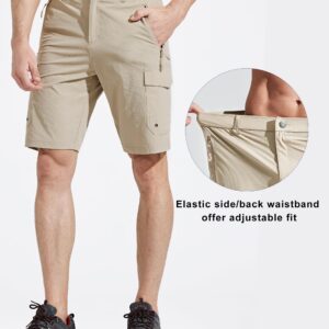 MASKERT Men's Hiking Cargo Shorts,Work Casual Shorts Travel Fishing Golf Stretch Tactical Shorts, Khaki XXL