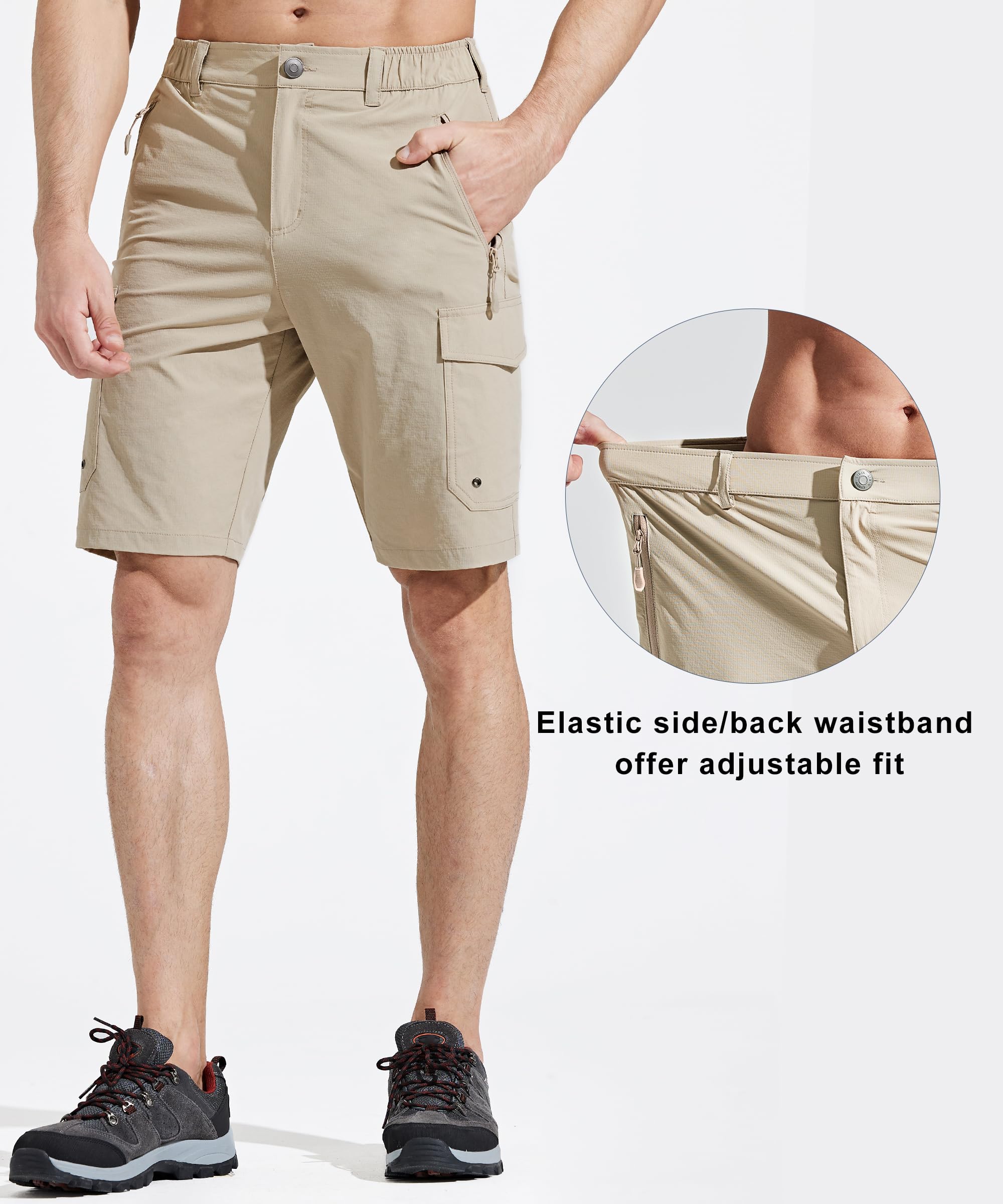 MASKERT Men's Hiking Cargo Shorts,Work Casual Shorts Travel Fishing Golf Stretch Tactical Shorts, Khaki XXL