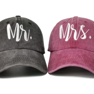 Enodtter Mr and Mrs Hats, Hubby Wifey Embroidered Bride Groom Matching Baseball Caps, Newlywed Honeymoon and Wedding Gift for Couples, Bridal Gift