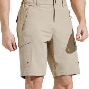 MASKERT Men's Hiking Cargo Shorts,Work Casual Shorts Travel Fishing Golf Stretch Tactical Shorts, Khaki XXL