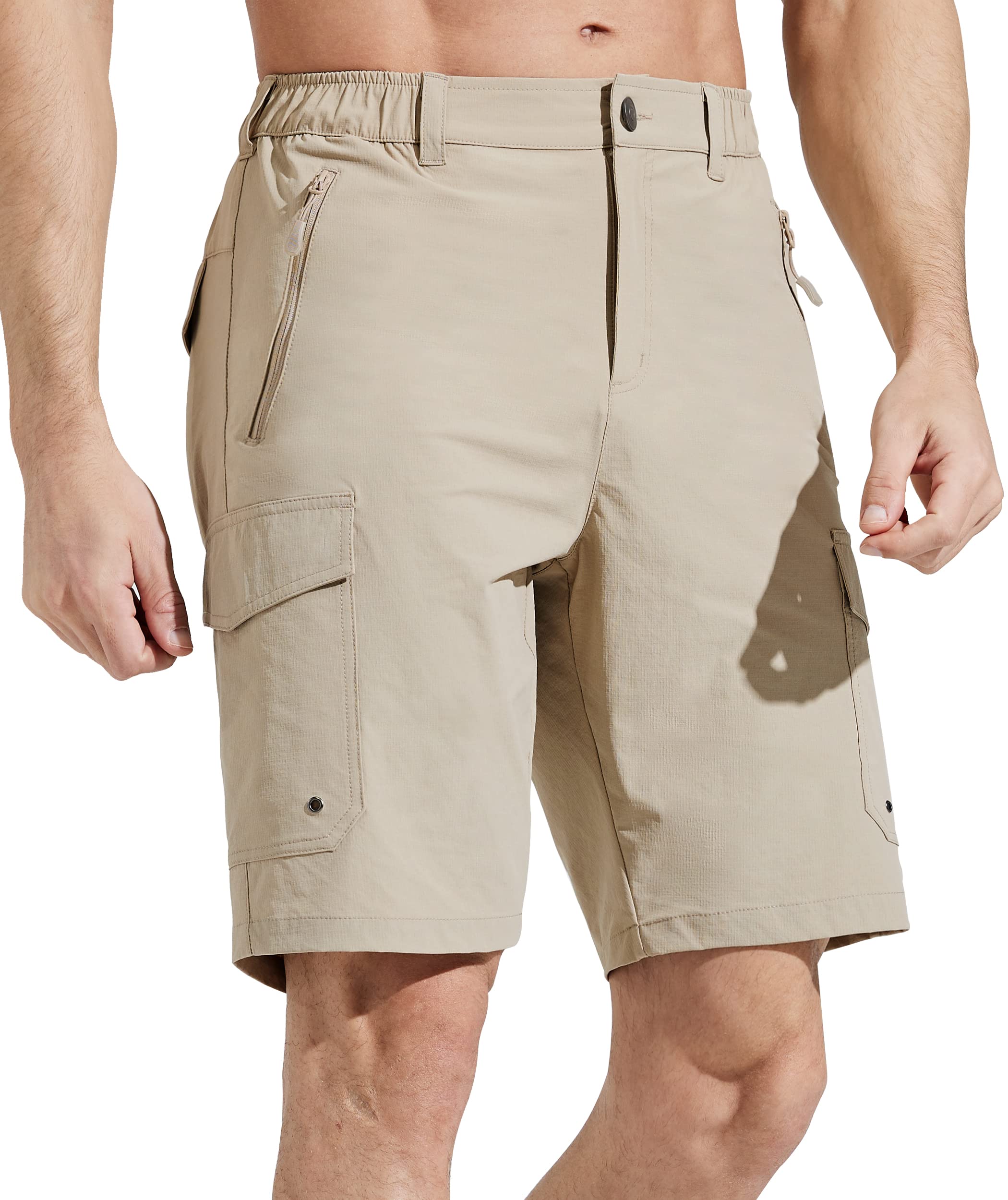 MASKERT Men's Hiking Cargo Shorts,Work Casual Shorts Travel Fishing Golf Stretch Tactical Shorts, Khaki XXL