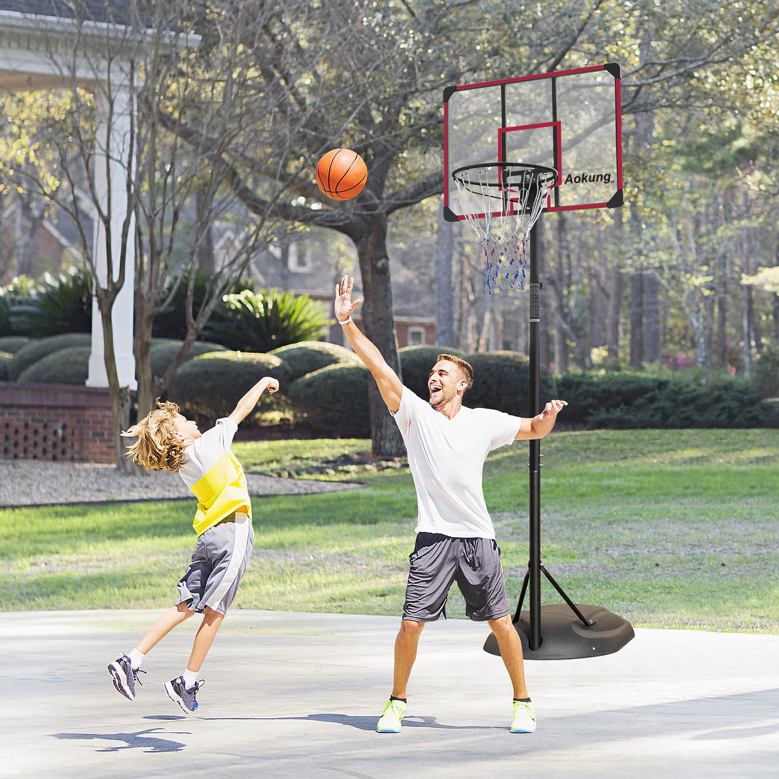 AOKUNG Teenagers Height Adjustable 7.5-9.2 'Basket 32 ''Backboard Portable Basket System for Indoor & Outdoor use, Black