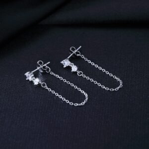 Reffeer Sterling Silver Chain Dangle Earrings for Women Teens Girls CZ Chain Drop Earrings Studs (A-Silver)