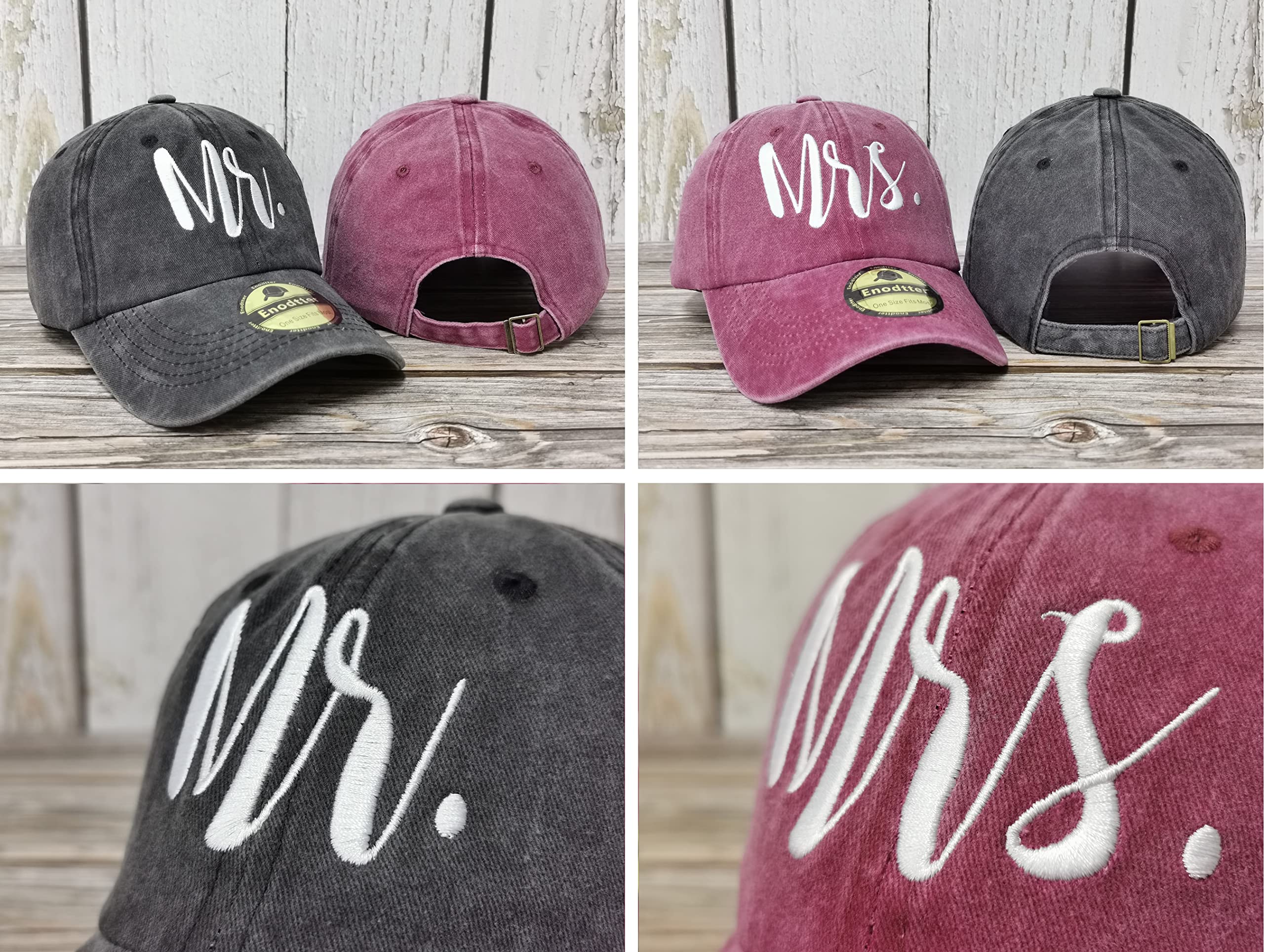 Enodtter Mr and Mrs Hats, Hubby Wifey Embroidered Bride Groom Matching Baseball Caps, Newlywed Honeymoon and Wedding Gift for Couples, Bridal Gift