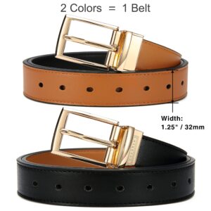 Reversible Belt for Women, CR 1.25" Womens Leather Belt for Jeans Pants - 2 Styles in One Belt