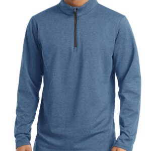 TACVASEN Men's Quarter Zip Pullover Fleece Long Sleeve Pullover Active Shirts Running Performance Shirts Gym Workout Shirts Tops Blue Grey, XL