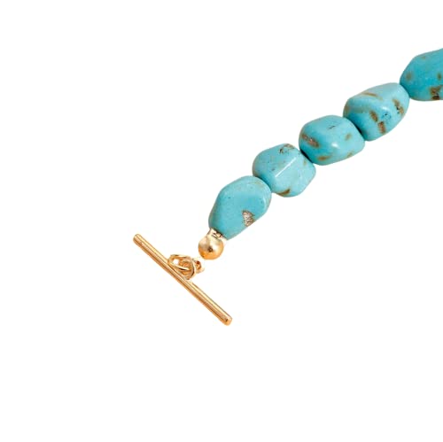 Darren' Irregular Natural Turquoise Necklace 16 Inch,Irregular Pearl Shape Pendant,Single Layered Necklaces for Women,Bohemian Necklace,Handmade Pendant