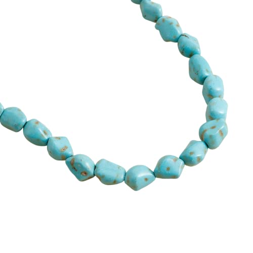 Darren' Irregular Natural Turquoise Necklace 16 Inch,Irregular Pearl Shape Pendant,Single Layered Necklaces for Women,Bohemian Necklace,Handmade Pendant